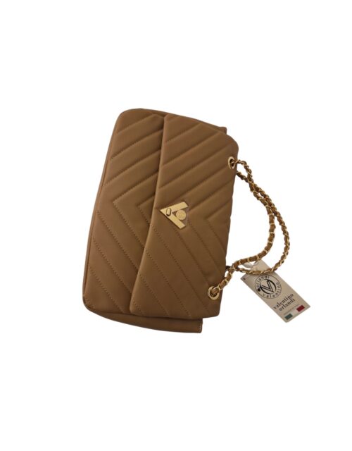 Camel Chevron Tote with Front Pocket — Valentino Orlandi